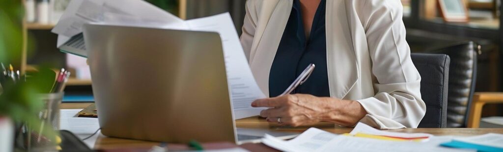 um advogado examinando um documento para um herdeiro pós-morto