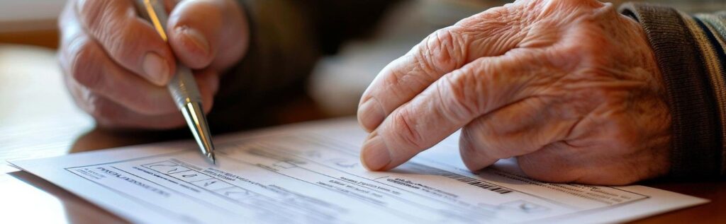 um idoso escrevendo um testamento cerrado